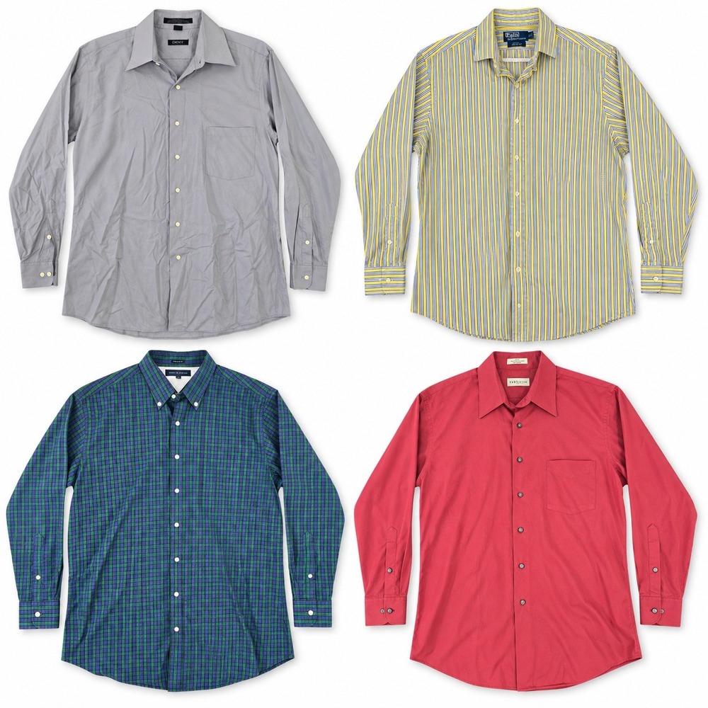 Mixed Brands Lot of 4 Men's Neck 16 Button-Down Shirts Dkny Polo Ralph Lauren